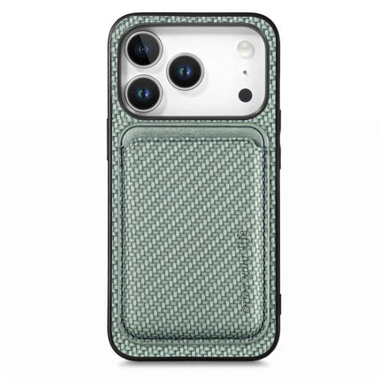 Leather Phone Case With Card Slot in woven green PU leather finish showing rear card pocket and camera cutout