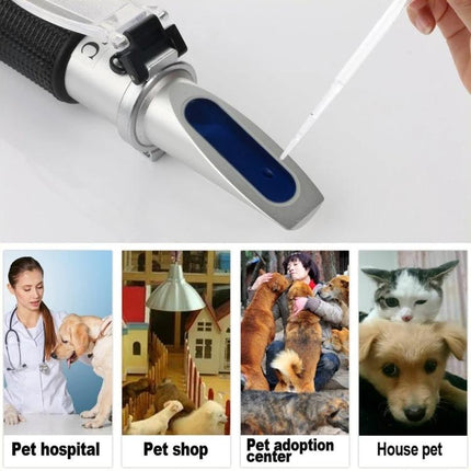 Pet Clinical Refractometer for Urine and Serum Protein Testing measuring pet urine specific gravity and serum protein for vets and pet owners