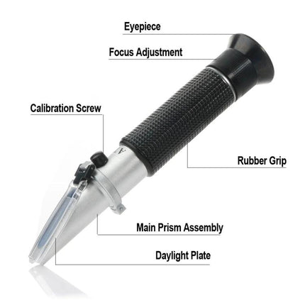 Pet Clinical Refractometer for Urine and Serum Protein Testing handheld refractometer with eyepiece, focus adjustment, calibration screw and rubber grip