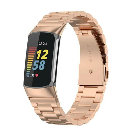 Stainless Steel Watch Band For Fitbit Charge 6 Three Bead