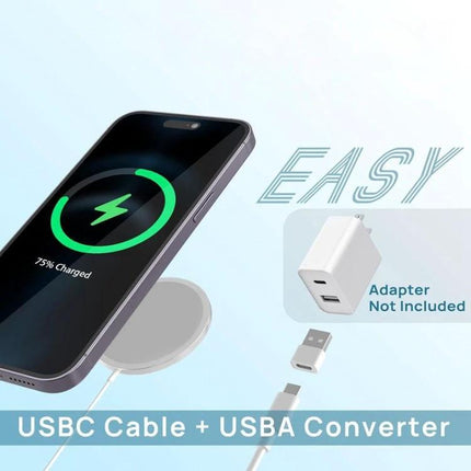 Essential Magnetic Charger for Everyday iPhone Use — magnetic wireless nightstand charger with USB‑C cable and USB‑A converter