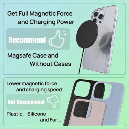 Essential Magnetic Charger for Everyday iPhone Use on nightstand and desk, snaps to MagSafe-compatible iPhone for cable-free charging