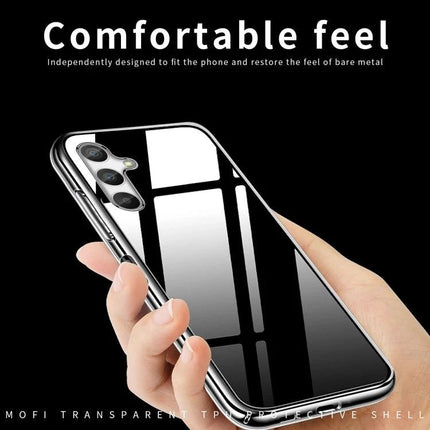 MOFI Ming Series Ultra-Thin TPU Case clear glossy protective phone case held in hand, ultra-thin scratch-resistant design