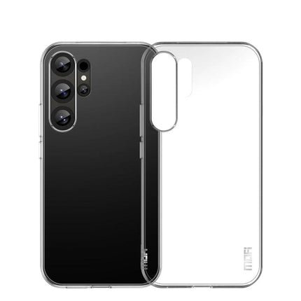 Alt Tag: MOFI Samsung Case Transparent TPU For Everyday Protection clear slim TPU Samsung case showing back and camera cutouts