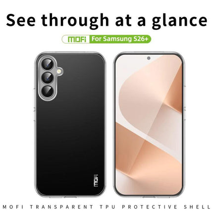 MOFI Samsung Case Transparent TPU For Everyday Protection clear TPU protective shell for Samsung S26+ showing front and back