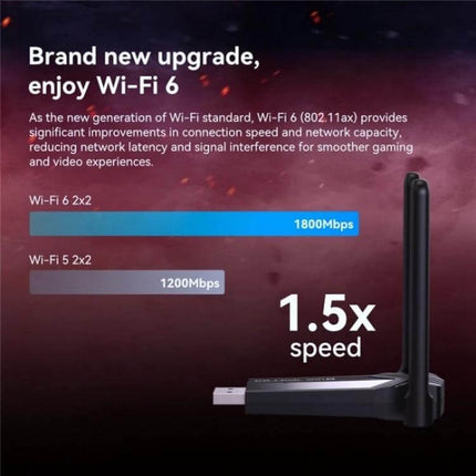 LB-LINK WDN1800H Wireless Adapter for Smooth Gaming Connectivity - USB3.0 Wi‑Fi6 dual-band 1800Mbps adapter with external antennas for low-latency gaming
