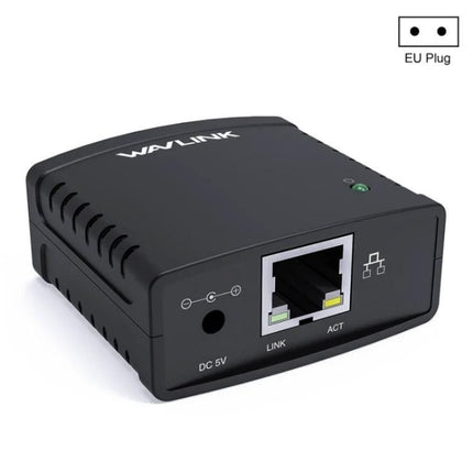 Wavlink Network Print Server for USB Printer Sharing on LAN compact black USB/Ethernet adapter for home office printing