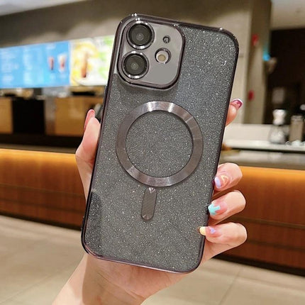 Phone Case With Glitter Design For Everyday Protection showcasing slim TPU glitter back with magnetic ring and electroplated frame protecting against bumps