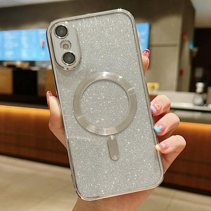 Glitter Phone Case For Daily Protection And Personal Style - silver TPU glitter case with electroplated frame and ring holder