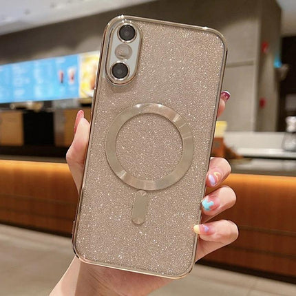 Glitter Phone Case For Daily Protection And Personal Style — rose gold glitter TPU case with electroplated frame and ring grip, slim protective design