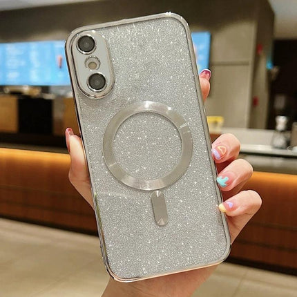 Glitter Phone Case For Daily Protection And Personal Style - silver TPU glitter case with magnetic ring grip, slim drop and scratch protection