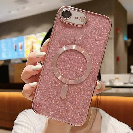 Glitter Phone Case for iPhone Everyday Protection - rose gold glitter TPU case with electroplated frame and ring holder, slim durable everyday protection