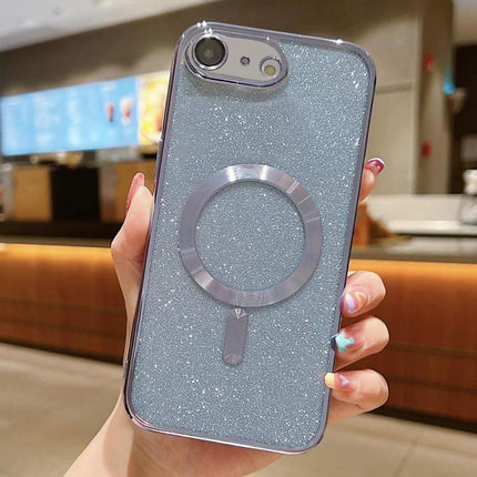 Glitter Phone Case for iPhone Everyday Protection showing glitter TPU body, electroplated frame and ring holder, slim impact-resistant everyday design