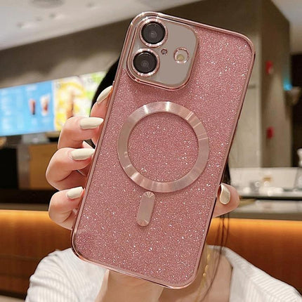 Phone Case for Daily iPhone Protection and Everyday Use — rose gold glitter TPU case with electroplated frame and ring holder