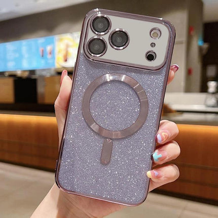 Glitter Phone Case for iPhone Everyday Protection glitter TPU case with electroplated frame and ring holder shown on hand