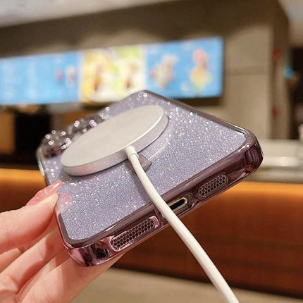 iPhone Case With Glitter Pattern For Everyday Protection On The Go For Daily Activities glitter purple TPU case with magnetic charger attached