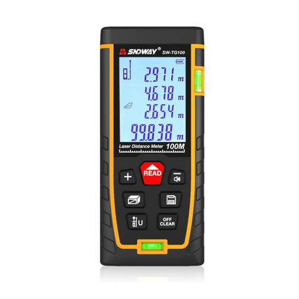 SNDWAY Handheld Laser Distance Meter for Everyday Measurements showing digital screen and buttons for measuring distances