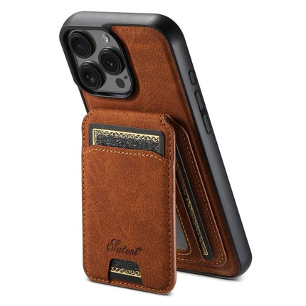 Suteni Detachable Leather Wallet Case For Everyday Phone Carry - brown PU leather magnetic wallet attached to slim phone case