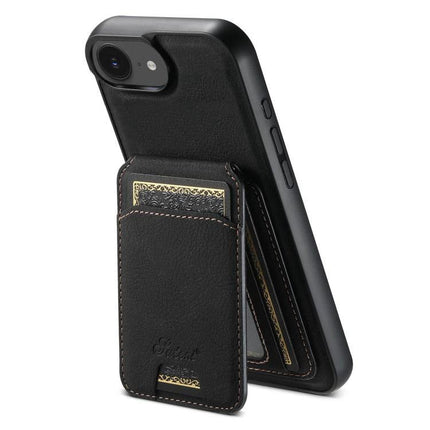 Suteni Detachable Leather Wallet Case For Everyday Phone Carry slim black PU leather case with detachable card wallet and magnetic connection