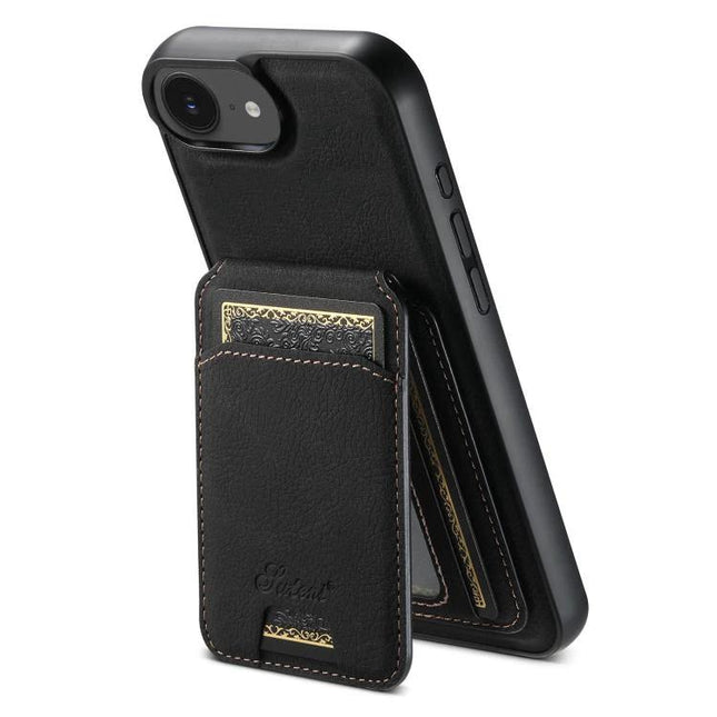 Suteni Detachable Leather Wallet Case For Everyday Phone Carry slim black PU leather case with detachable card wallet and magnetic connection