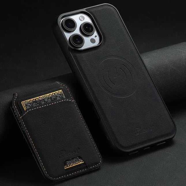 Suteni Detachable Leather Wallet Case For Everyday Phone Carry - black PU leather phone case with detachable wallet and card slot
