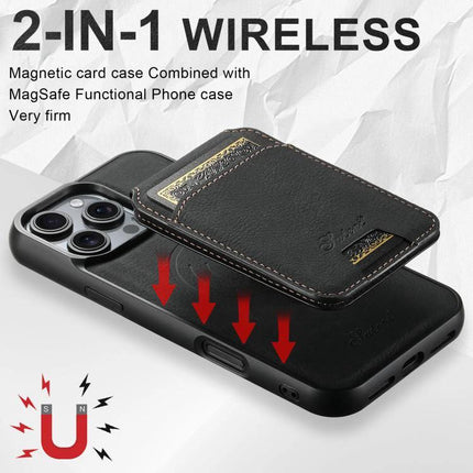 Suteni Detachable Leather Wallet Case For Everyday Phone Carry showing magnetic detachable card wallet attached to a black phone case