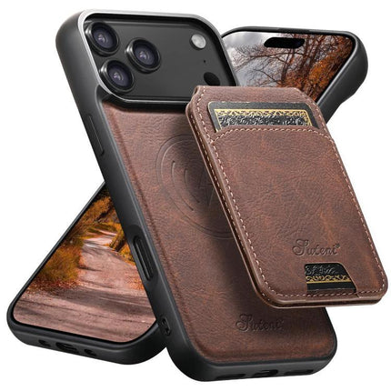 Suteni Detachable Leather Wallet Case For Everyday Phone Carry - brown PU leather phone case with detachable magnetic wallet and card slot