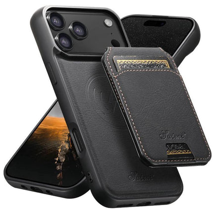 Suteni Detachable Leather Wallet Case For Everyday Phone Carry - slim black PU leather phone case with detachable magnetic wallet
