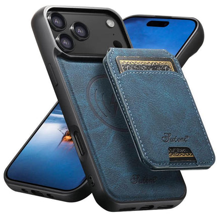 Suteni Detachable Leather Wallet Case For Everyday Phone Carry shown in blue PU leather with detachable magnetic card wallet and protective TPU phone case