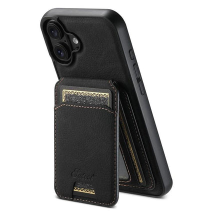 Suteni Detachable Leather Wallet Case For Everyday Phone Carry slim black PU leather phone case with detachable card wallet and magnetic connection