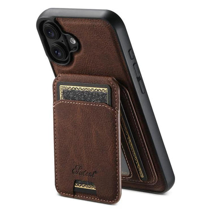 Suteni Detachable Leather Wallet Case For Everyday Phone Carry slim brown PU leather phone case with detachable card wallet and magnetic attachment
