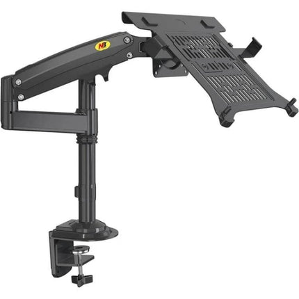 NB Adjustable Desk Mount Arm for 10-17 Inch Laptops showing adjustable arm, clamp and ring mount options for ergonomic laptop positioning