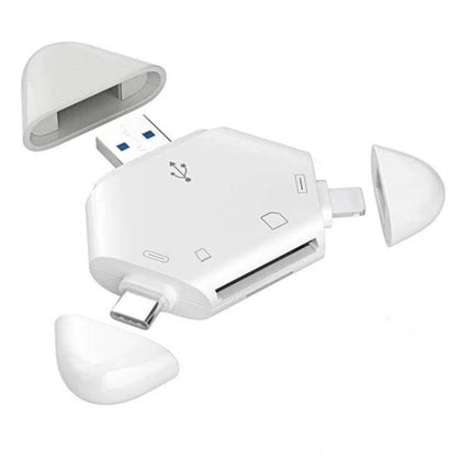 LCOPM USB Type-C SD Card Reader for Smartphones and Tablets shown with Type-C and USB-A connectors and SD card slot for quick photo and video transfer