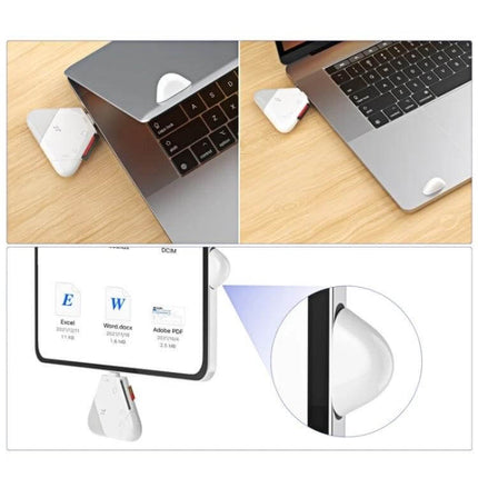 LCOPM USB Type-C SD Card Reader for Smartphones and Tablets connected to laptop and tablet for quick photo and file transfer