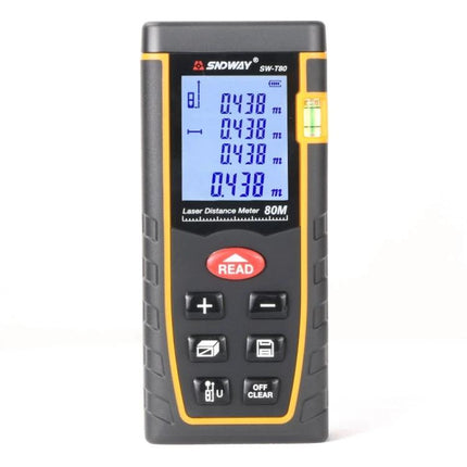 SNDWAY Handheld Laser Range Finder for Everyday Measurements – compact black laser distance meter with backlit display and buttons