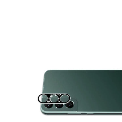 Mocolo Protective Film for Samsung Camera Lenses shown applied to green Samsung phone camera array, clear shield preventing scratches