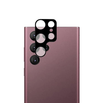 Mocolo Protective Film for Samsung Camera Lenses clear camera lens protector shown aligned over Samsung phone rear cameras, scratch-resistant shield