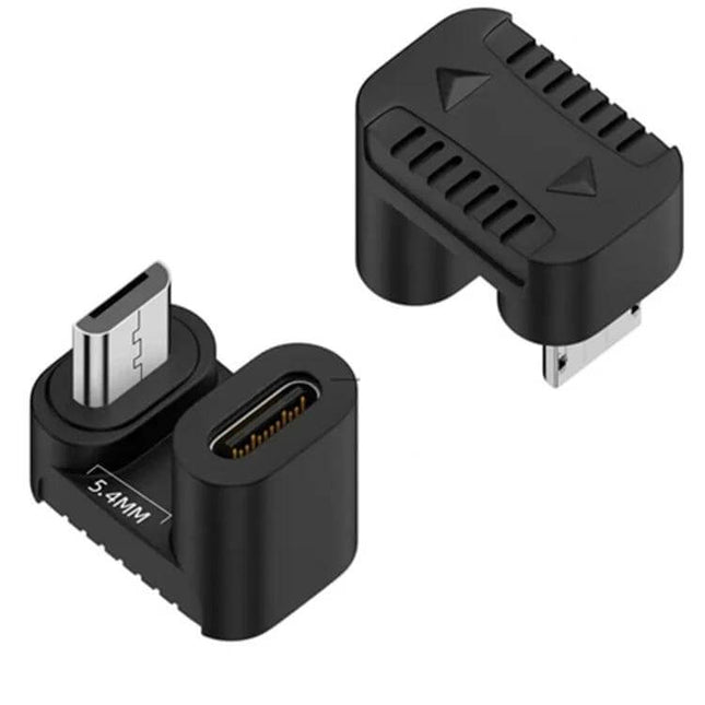 USB-C Female to Micro USB Male Adapter for Data and Charging black right-angle compact adapter for charging and data transfer