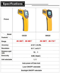 GM320 Handheld Digital Infrared Laser Thermometer with Temperature Measurement Range -50°C to 400°C