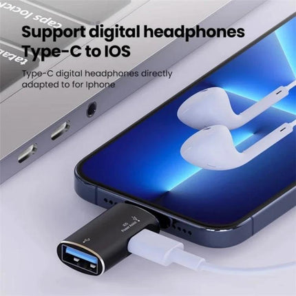 iPhone OTG Adapter for Daily Headphone Connections on the Go - Type-C to iPhone adapter for wired headphones and USB drives, compact portable connector