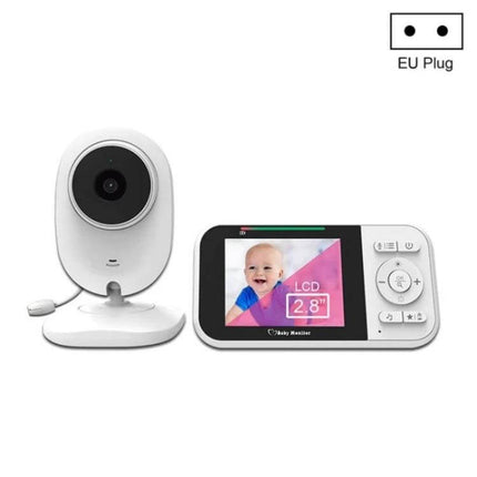 Baby Video Monitor with Two-Way Audio for Home Surveillance – white camera and 2.8" LCD parent monitor showing baby, two-way talk and temperature-ready