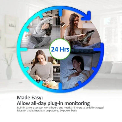 Baby Video Monitor with Two-Way Audio for Home Surveillance showing 24-hour plug-in monitoring and family use