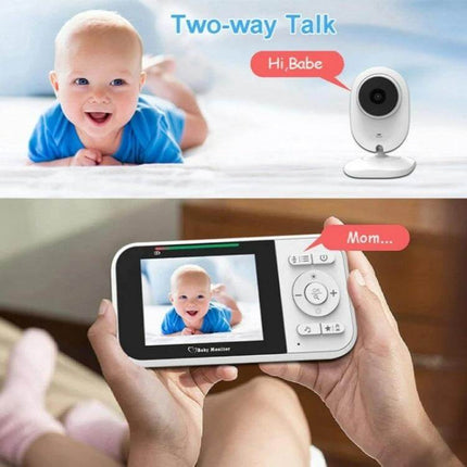 Baby Video Monitor with Two-Way Audio for Home Surveillance showing camera, handheld parent monitor, two-way talk and temperature monitoring