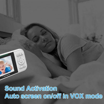 Baby Video Monitor with Two-Way Audio for Home Surveillance showing parent monitoring sleeping baby with temperature check and two-way talk