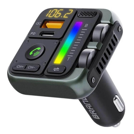 Car Bluetooth Adapter Type-C USB Charger For Hands-Free Music FM Transmitter - compact FM transmitter with Type-C port, dual metal rollers, LED audio bar and call button