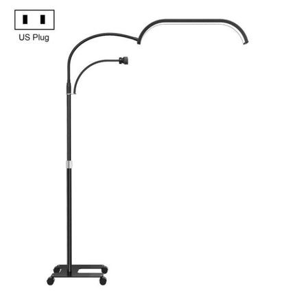 Enhances Daily Beauty Sessions with Versatile Home Lighting adjustable black floor lamp with flexible arm, phone holder, dimmable LED, rolling base