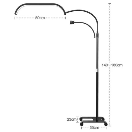 Enhances Daily Beauty Sessions with Versatile Home Lighting adjustable floor lamp with 50cm curved arm, phone holder, 140–180cm height, rolling base