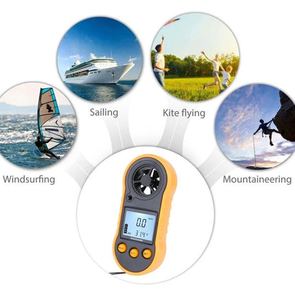 Mini Anemometer for Outdoor Wind Speed Monitoring - compact handheld wind speed and temperature meter for windsurfing, sailing, kite flying and mountaineering