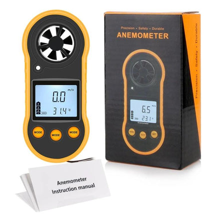 Mini Anemometer for Outdoor Wind Speed Monitoring - portable yellow digital anemometer with LCD, temp readout and retail box