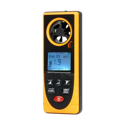 Anemometer for Everyday Weather and Wind Measurement - handheld yellow multi-function wind speed and temperature meter